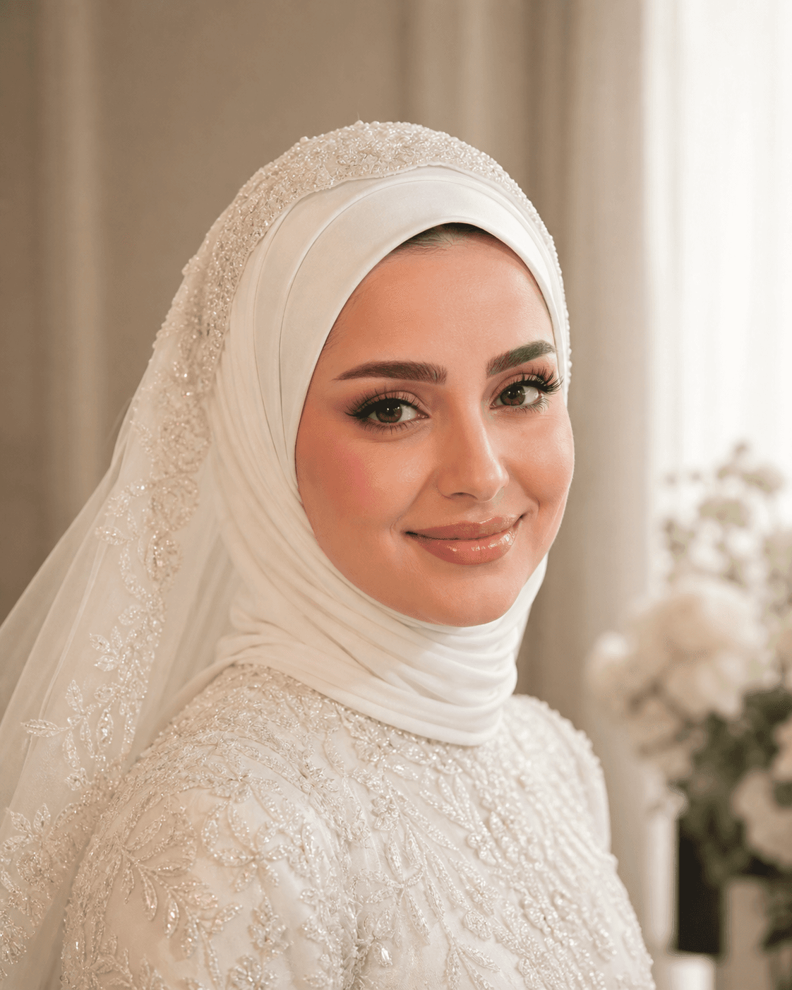 Style inspiration: hijabi bridal makeup with beaded veil